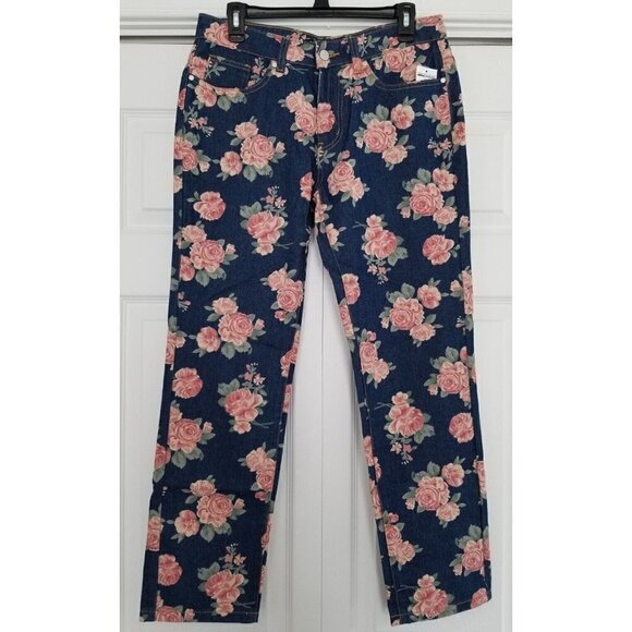Gabby Isabella Womens Denim Floral Printed Pants Straight Leg Jeans Size 4 - Picture 1 of 9